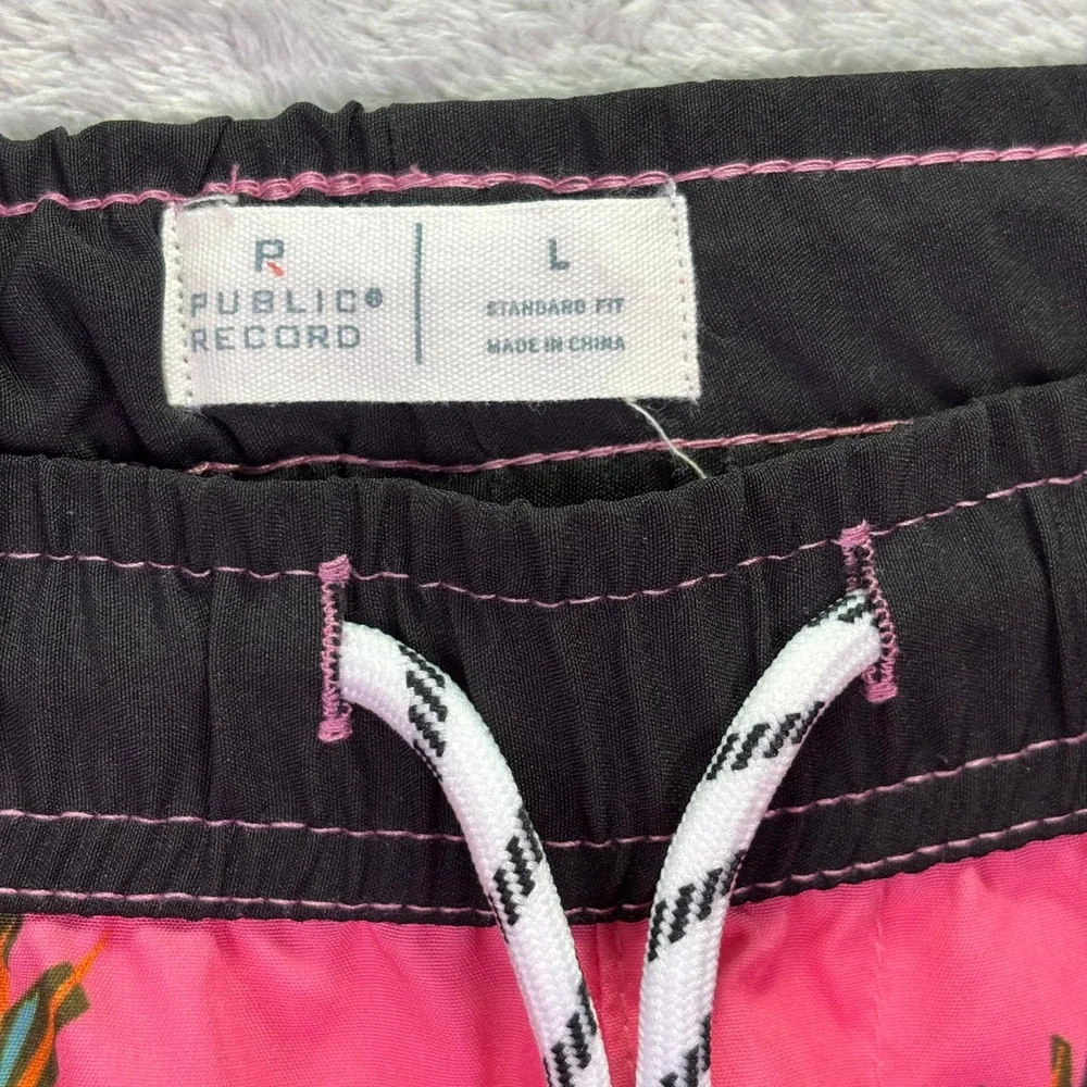 Public Record Mens Swim Shorts L Pink Toucan Birds of Paradise Tropical Trunks